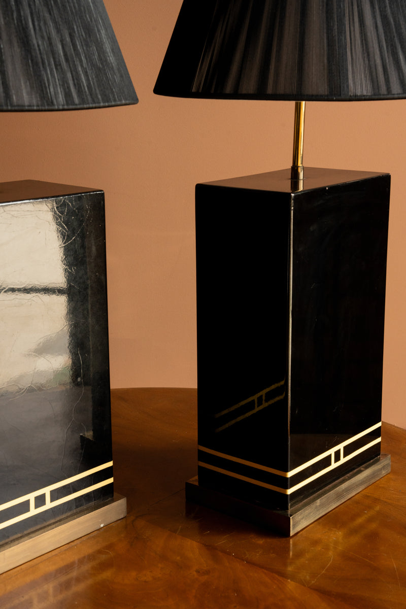 Vintage Black and Gold Lamps, Pair