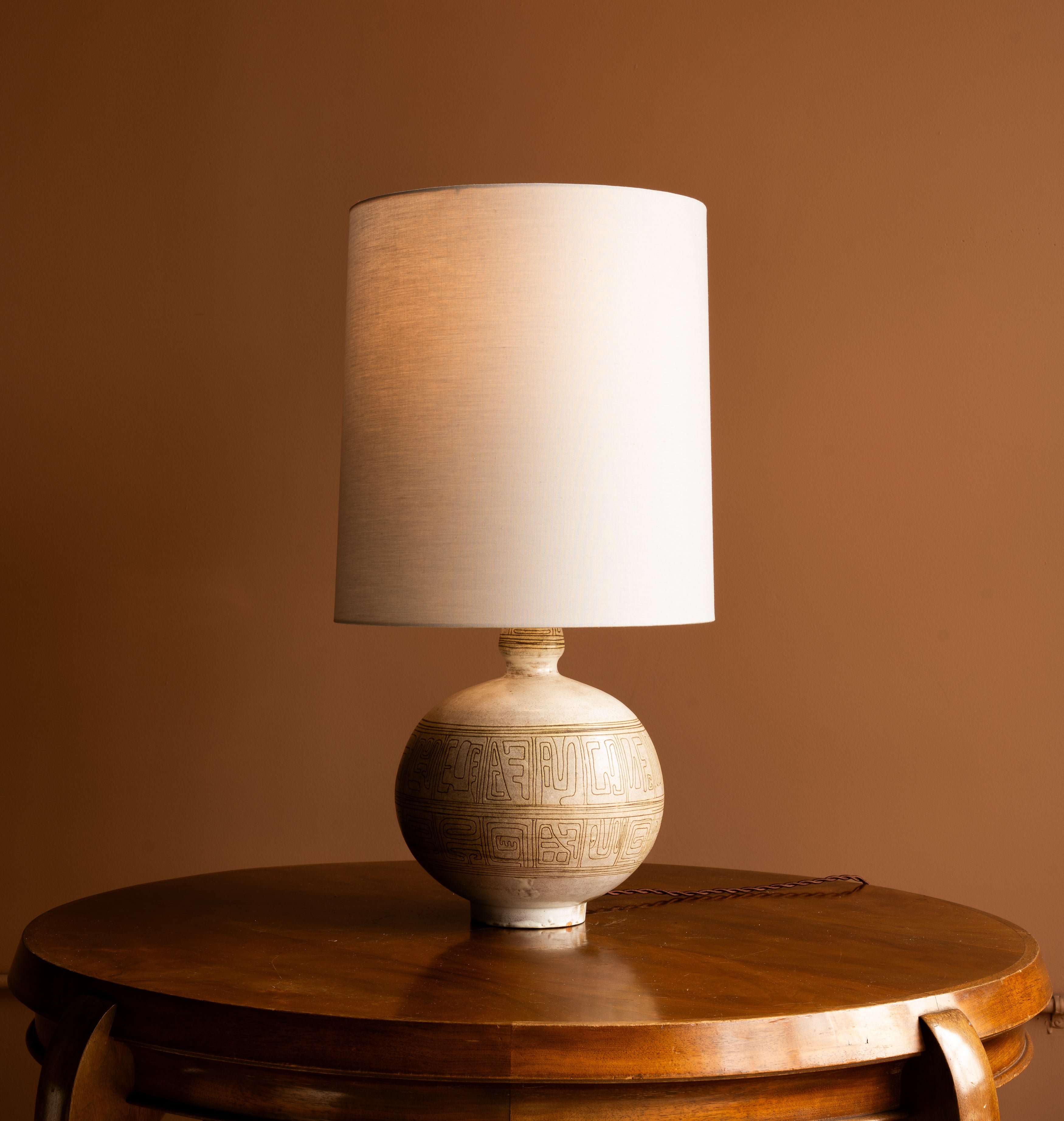 Cream Ceramic Etched Lamp