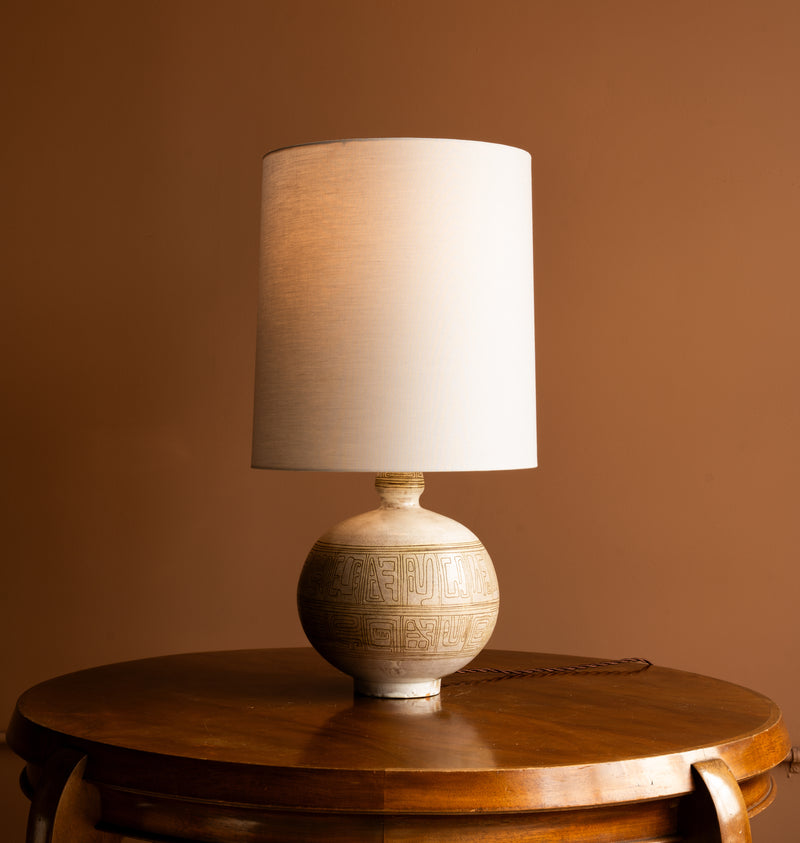 Cream Ceramic Etched Lamp