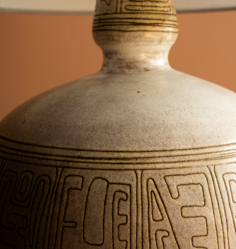 Cream Ceramic Etched Lamp