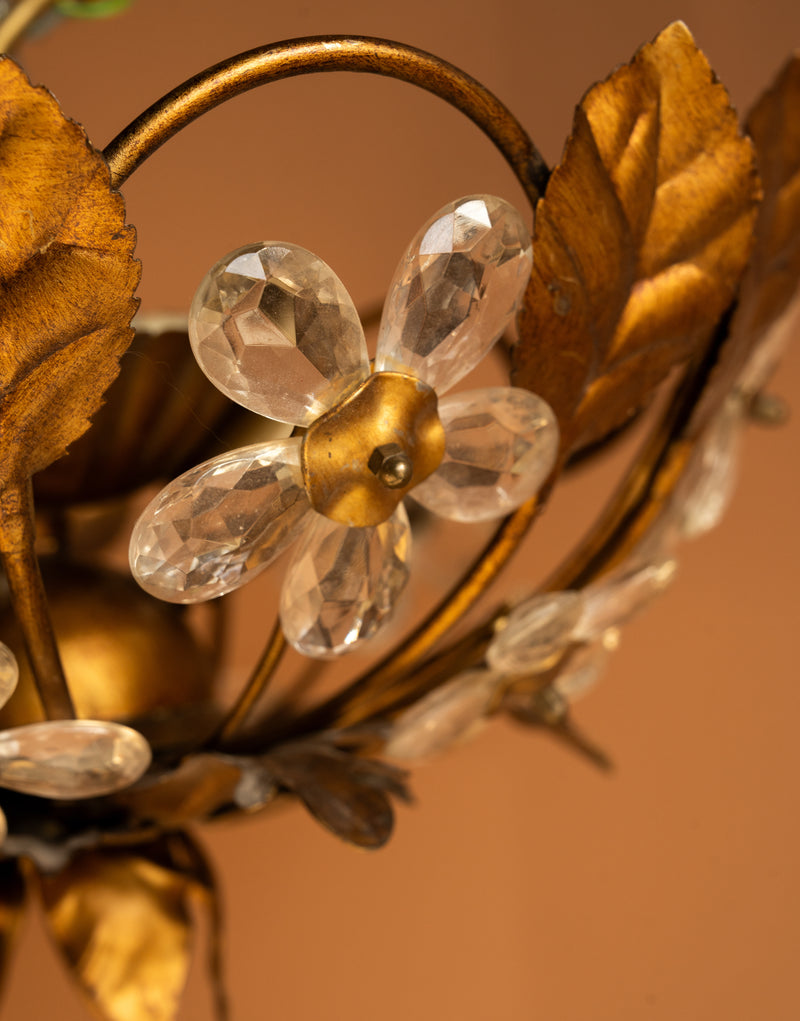 Floral Gilt Flush Mount with Glass Flowers