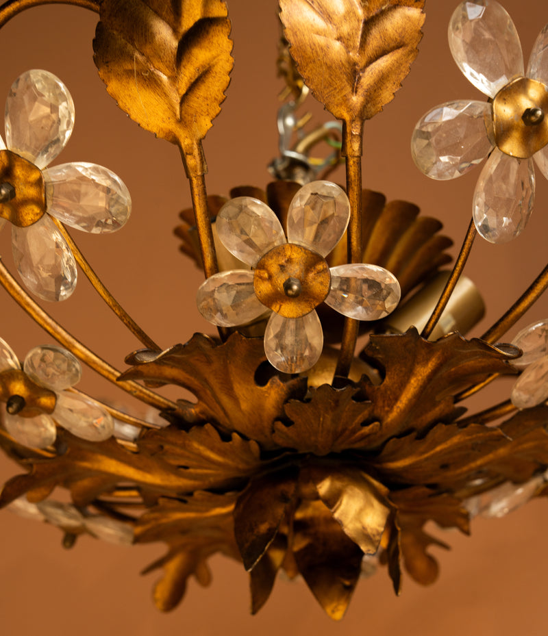 Floral Gilt Flush Mount with Glass Flowers