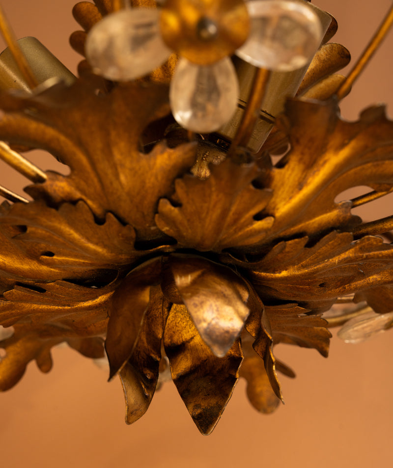 Floral Gilt Flush Mount with Glass Flowers