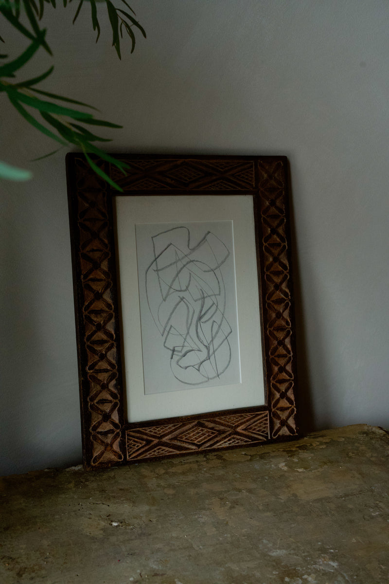 Carved Wood Frame with Abstract Drawing