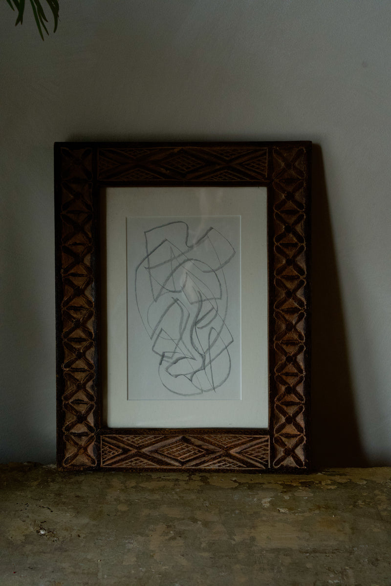 Carved Wood Frame with Abstract Drawing