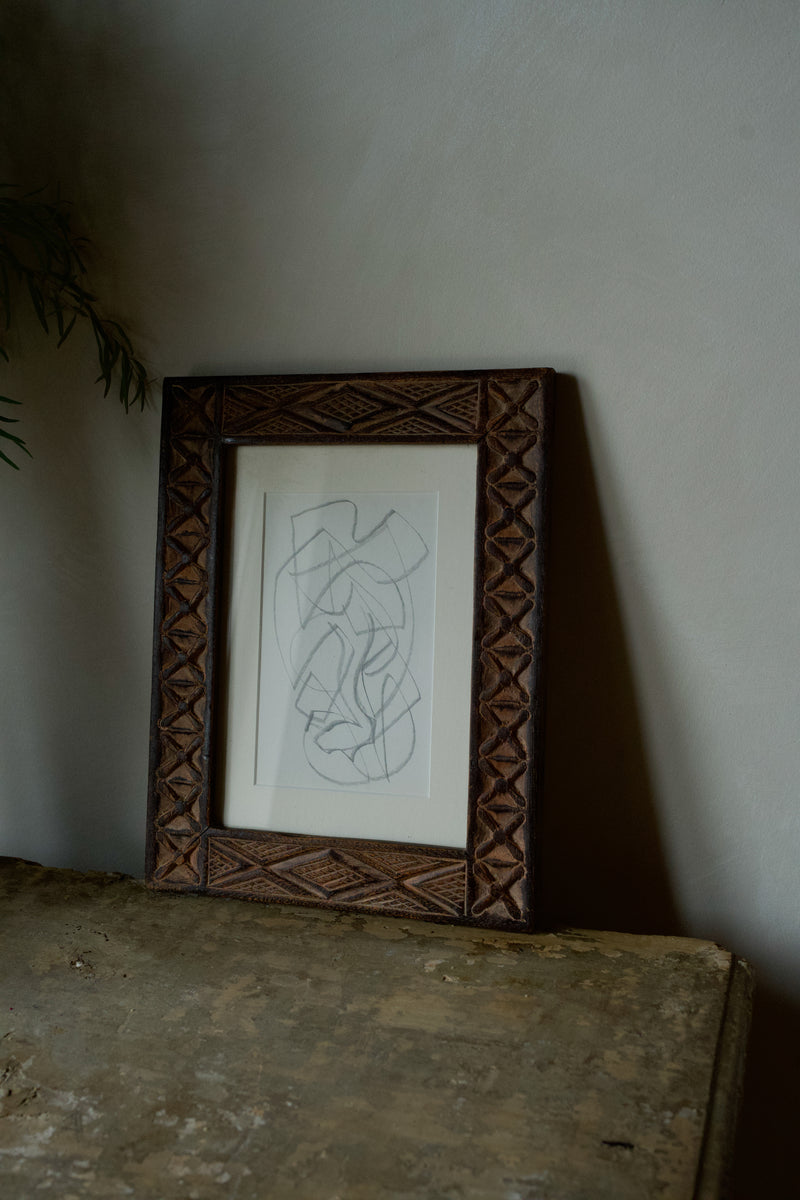 Carved Wood Frame with Abstract Drawing