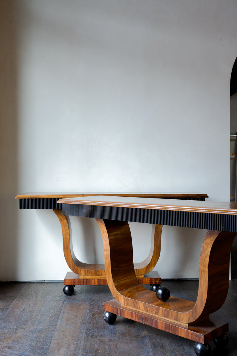 Pair of Art Deco Walnut Console Tables