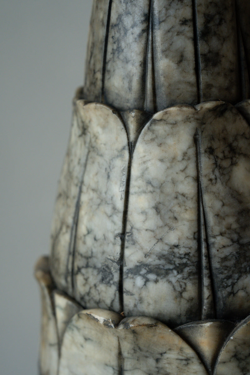 Carved Marble Table Lamp with Black Shade c1920