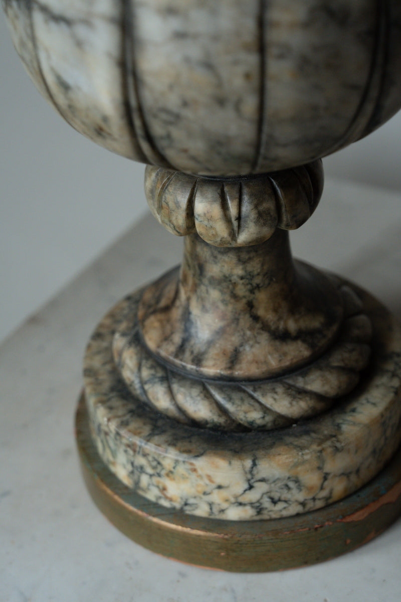 Carved Marble Table Lamp with Black Shade c1920