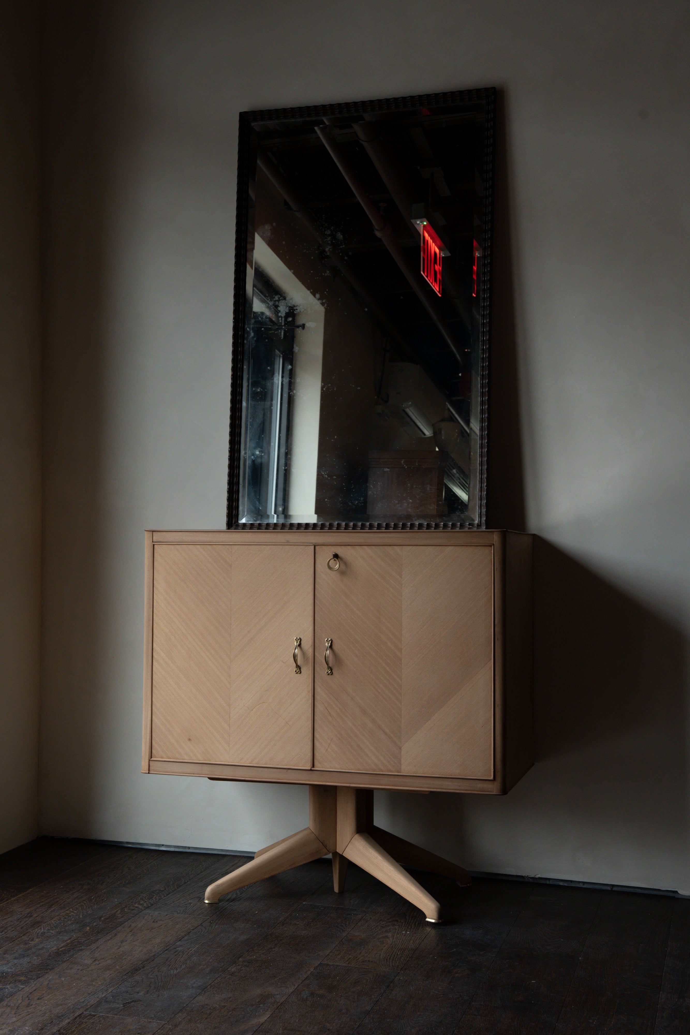 Large Carved Black Wood Mirror