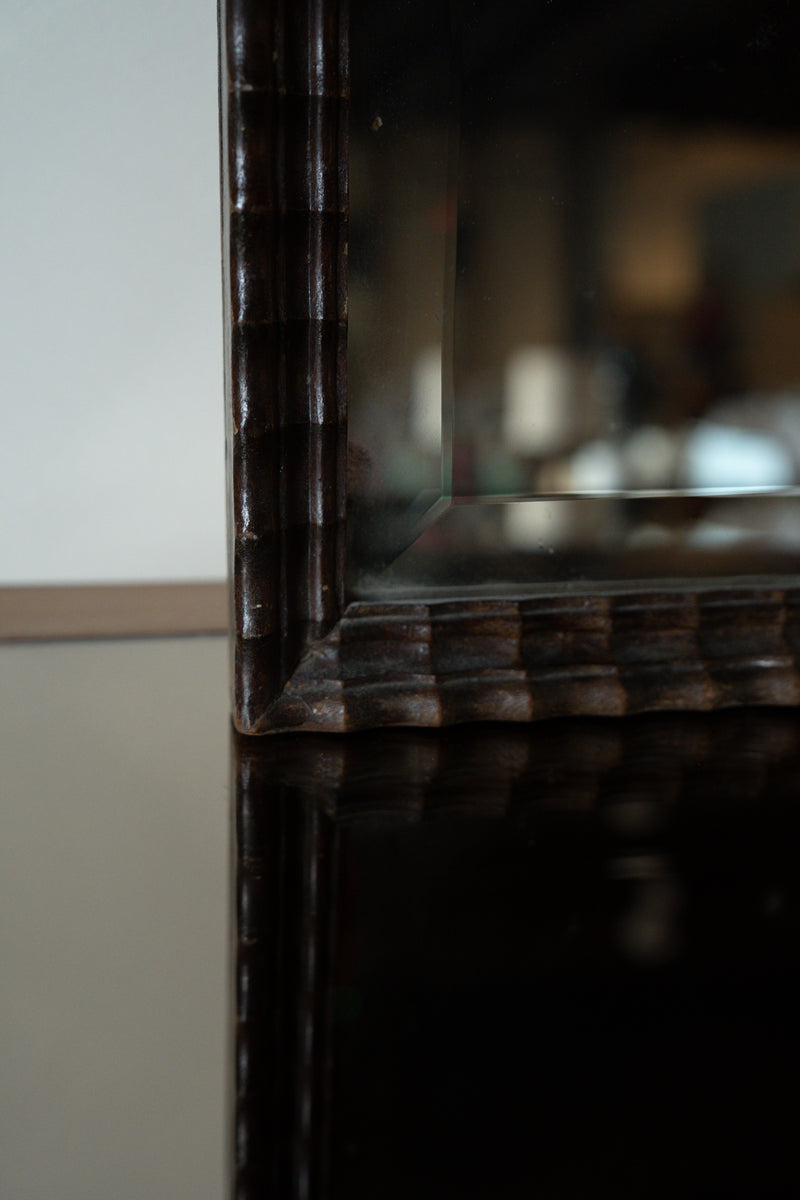 Large Carved Black Wood Mirror