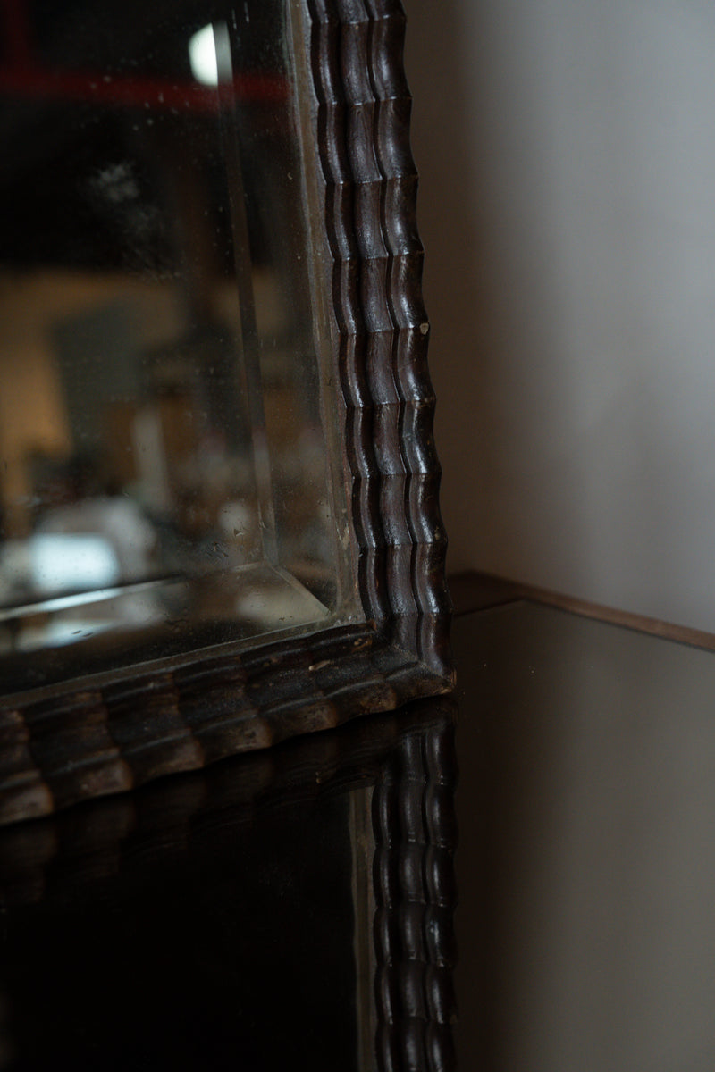 Large Carved Black Wood Mirror