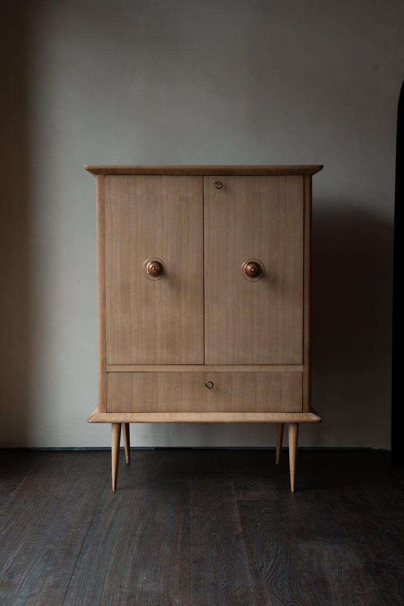 Italian Midcentury Oak Bar Cabinet