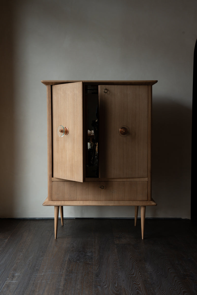 Italian Midcentury Oak Bar Cabinet