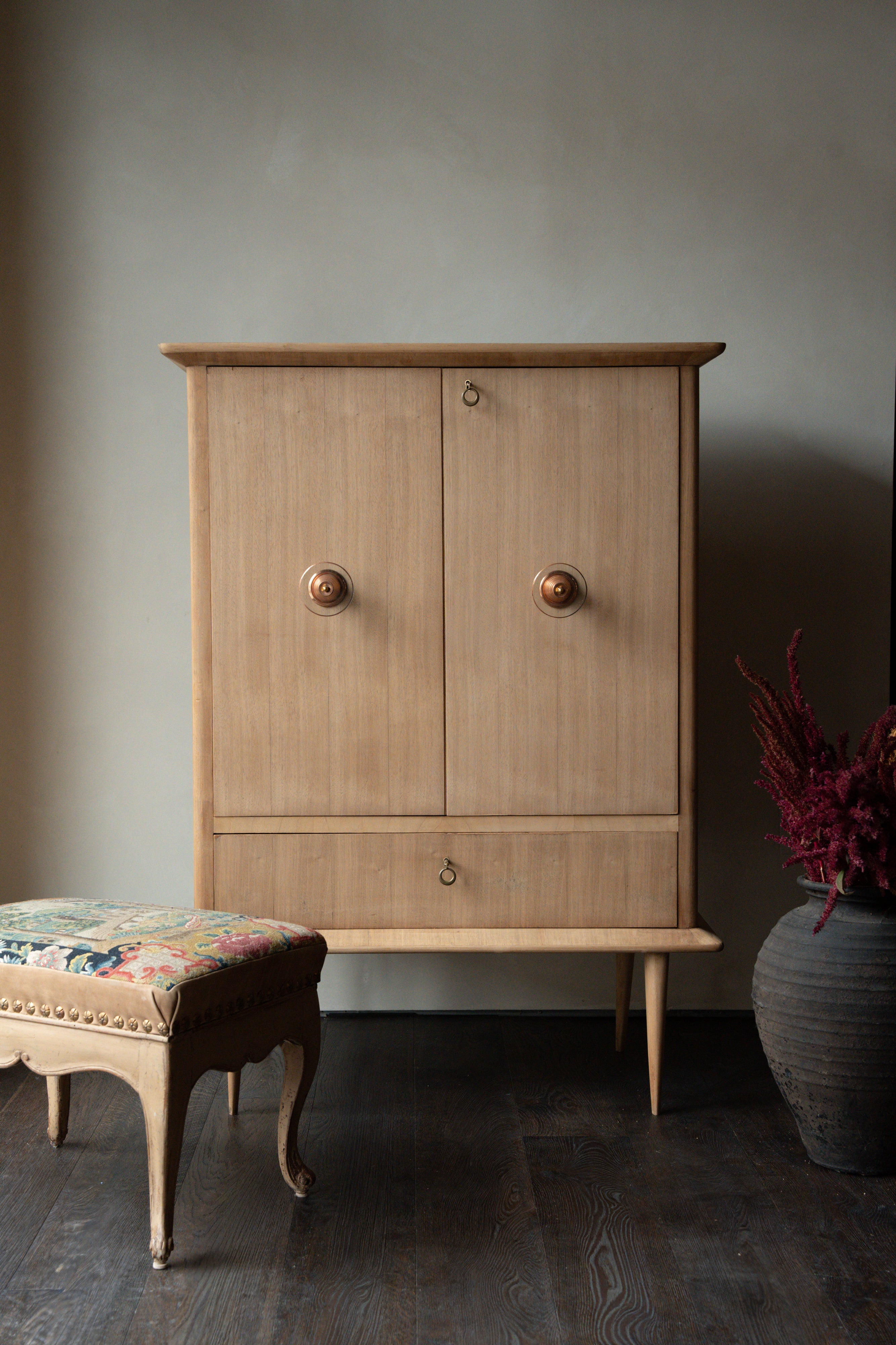 Italian Midcentury Oak Bar Cabinet