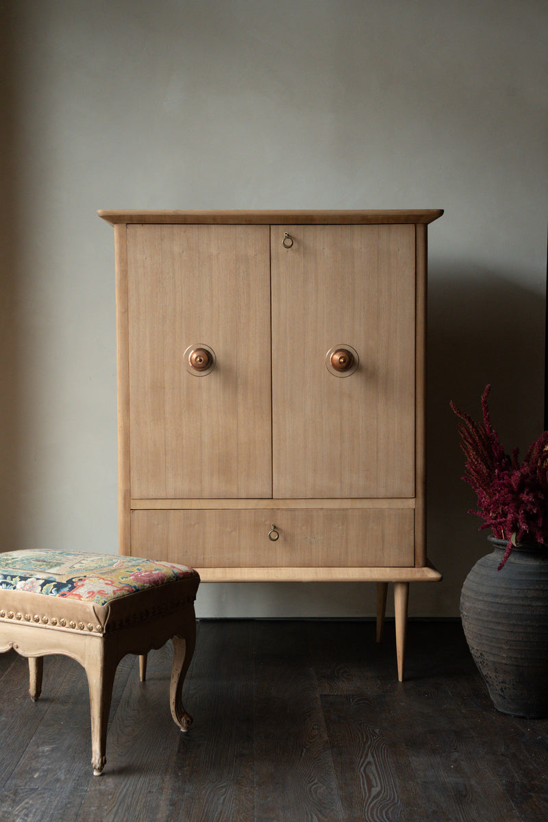 Italian Midcentury Oak Bar Cabinet