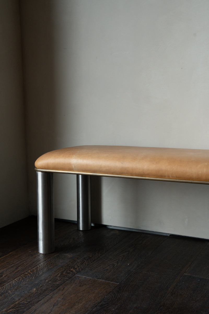 Leather & Chrome Bench in the style of Karl Springer