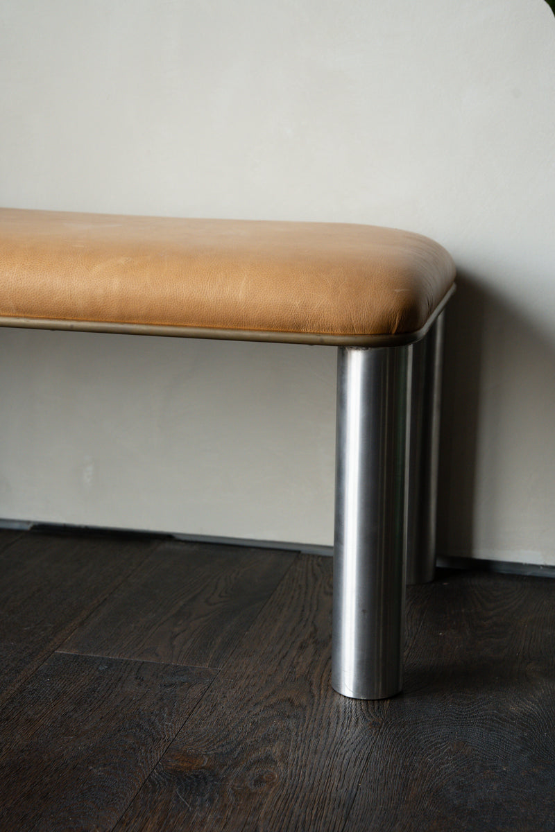 Leather & Chrome Bench in the style of Karl Springer