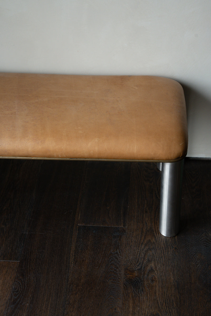 Leather & Chrome Bench in the style of Karl Springer