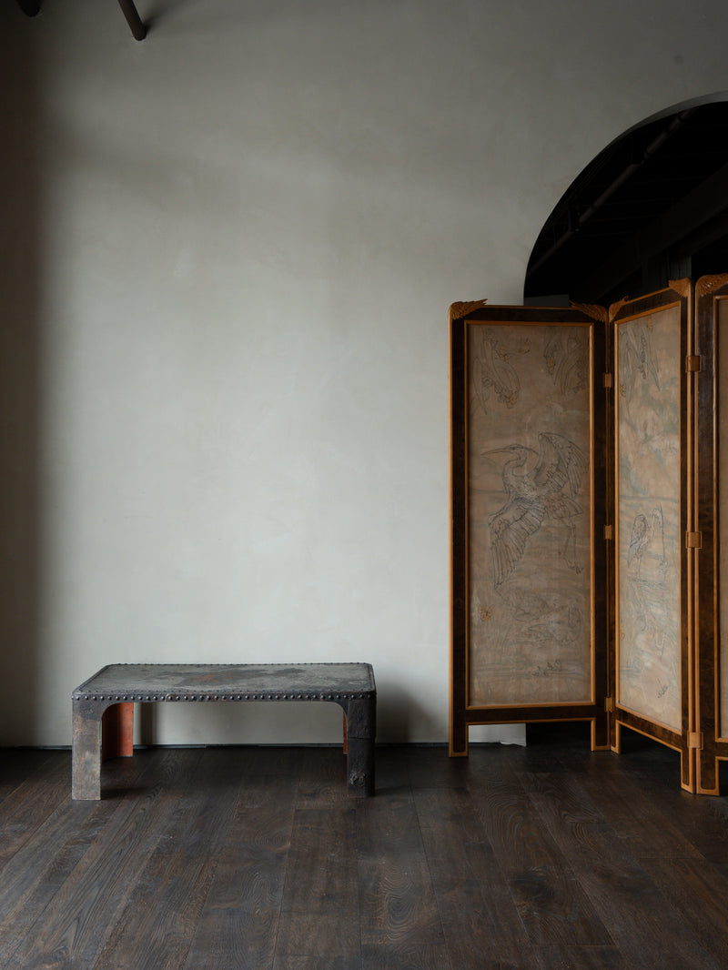 Low Antique Iron Coffee Table with Rivets
