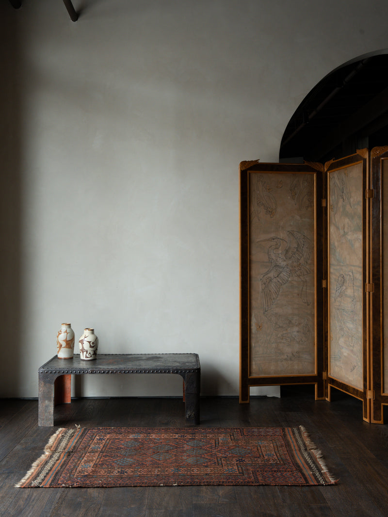Low Antique Iron Coffee Table with Rivets