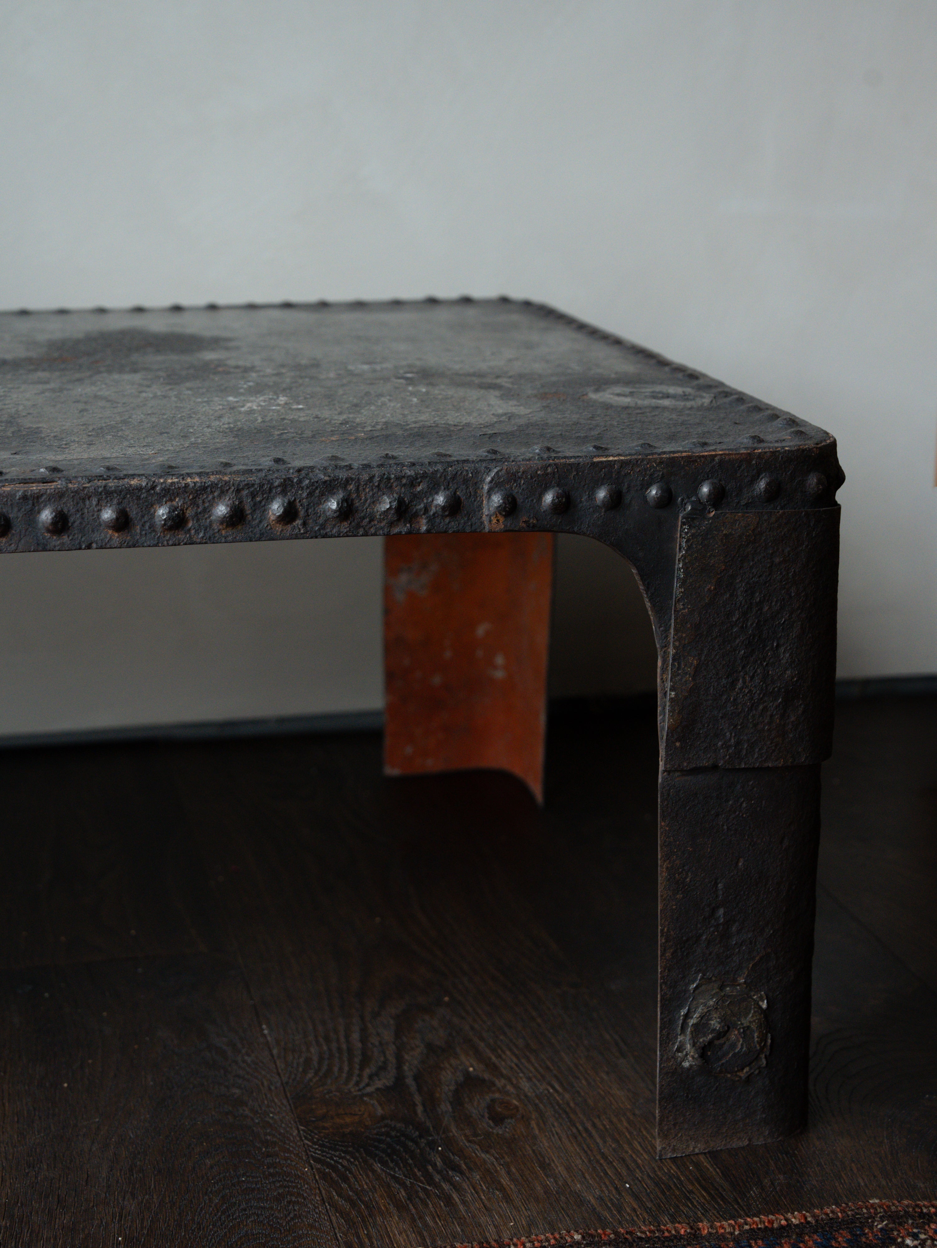 Low Antique Iron Coffee Table with Rivets