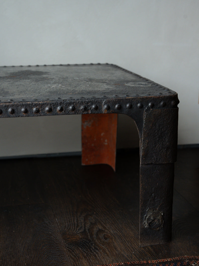 Low Antique Iron Coffee Table with Rivets