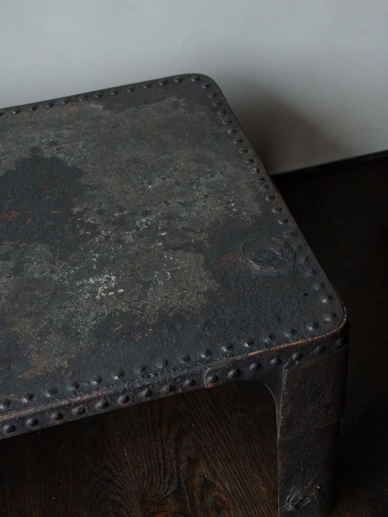 Low Antique Iron Coffee Table with Rivets