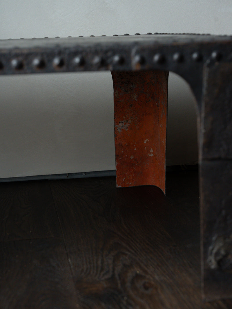 Low Antique Iron Coffee Table with Rivets