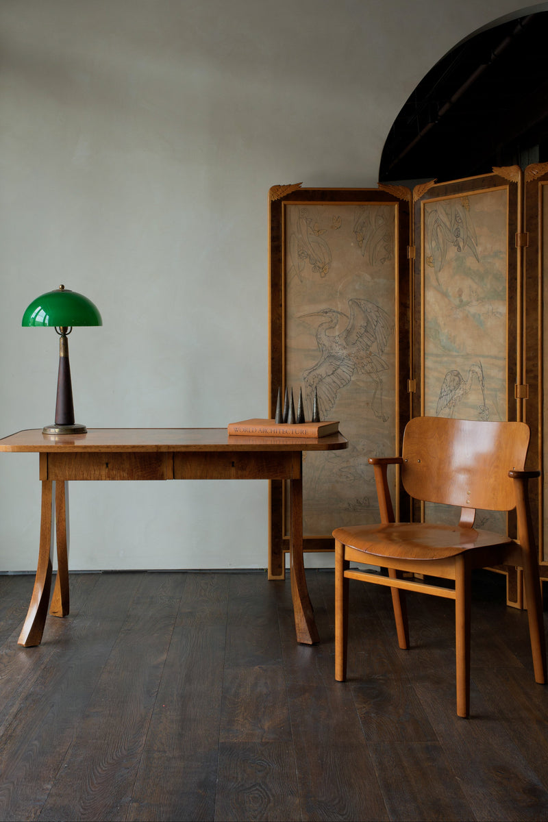 German Green Glass Lamp, c 1910