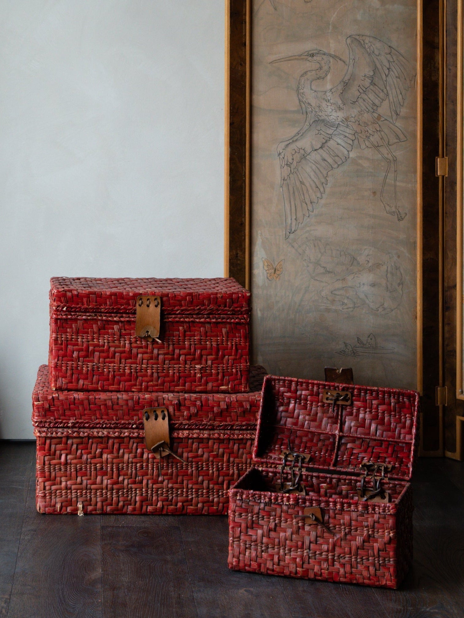 Vintage Set of Three Red Nesting Baskets