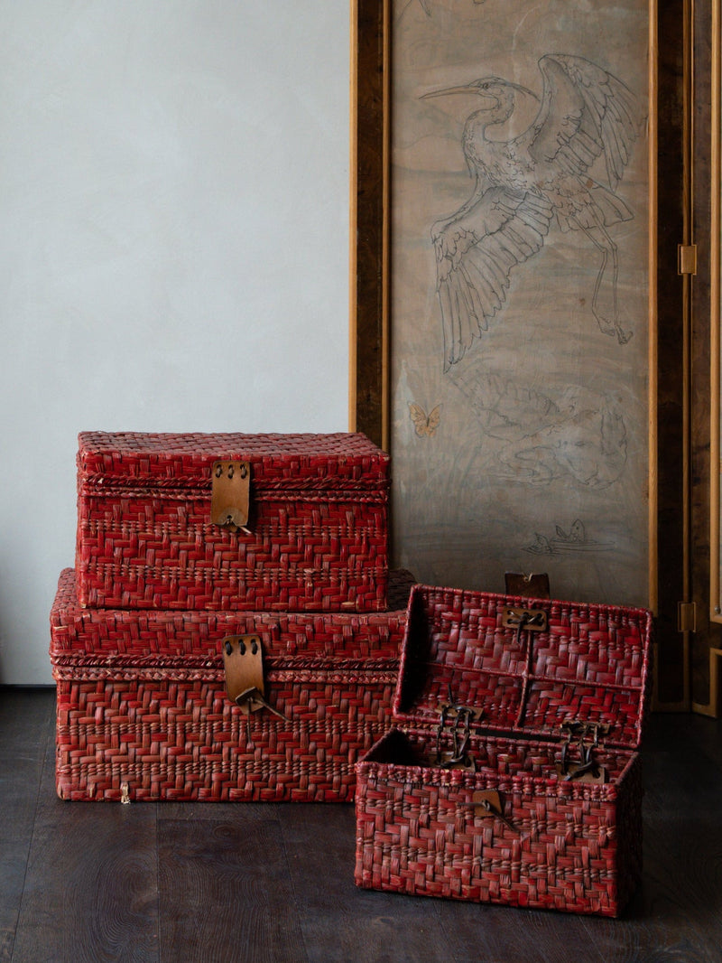 Vintage Set of Three Red Nesting Baskets