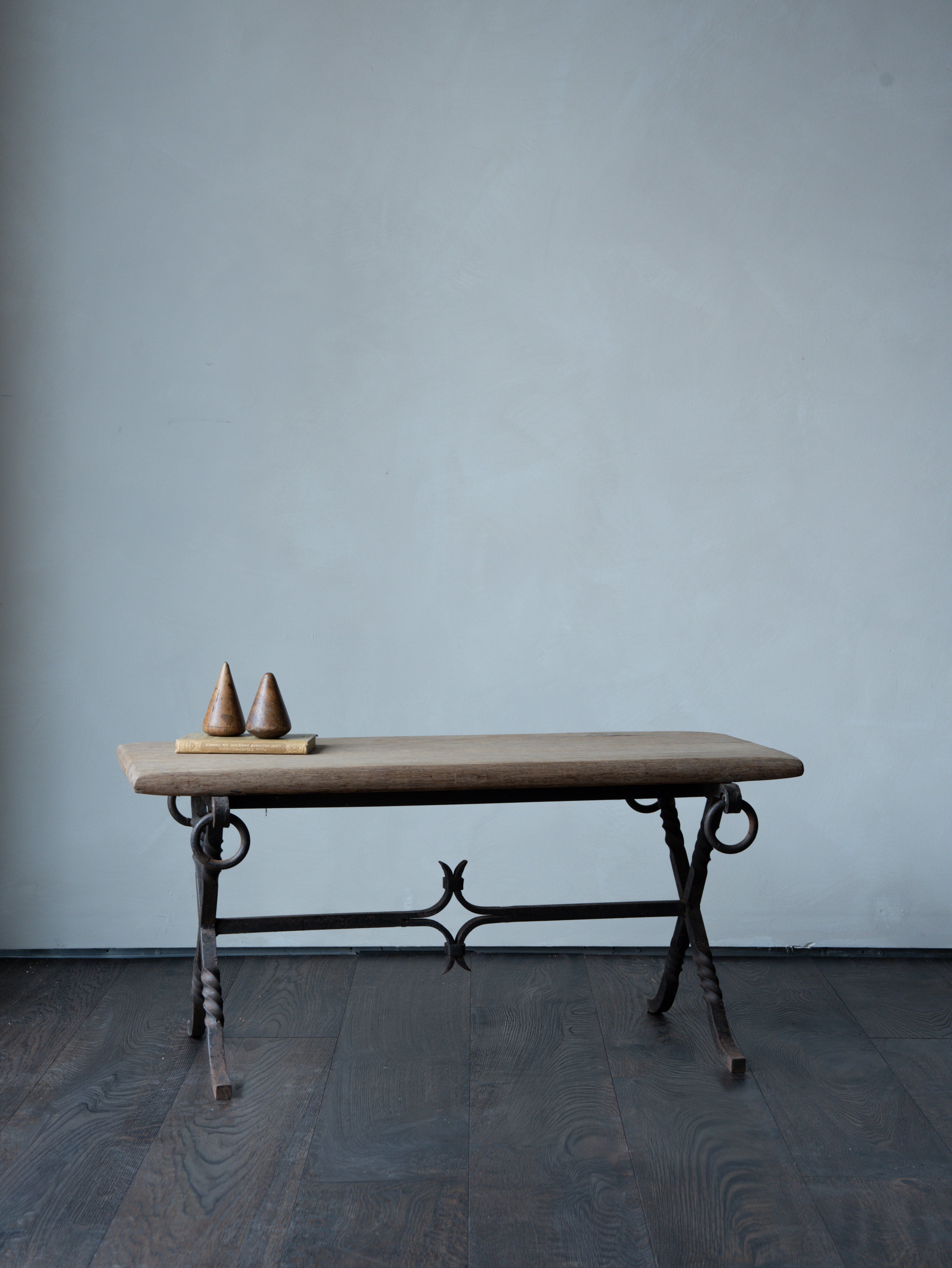 Tudor Revival Oak and Iron Table, c. 1940