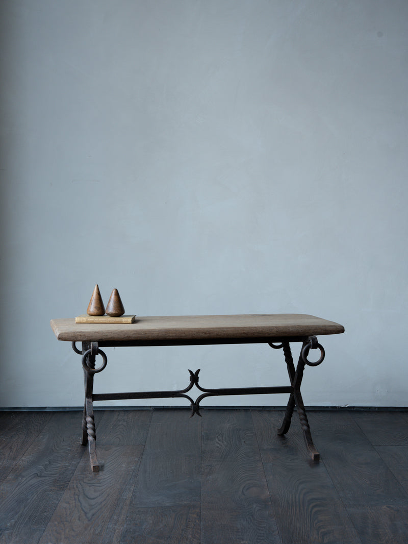 Tudor Revival Oak and Iron Table, c. 1940
