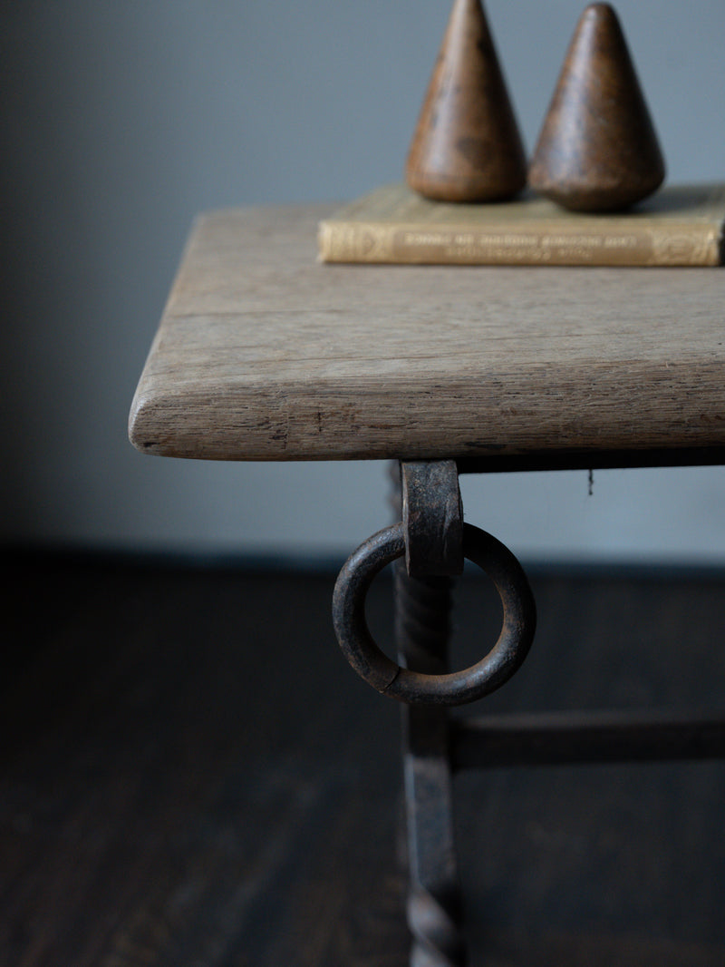 Tudor Revival Oak and Iron Table, c. 1940