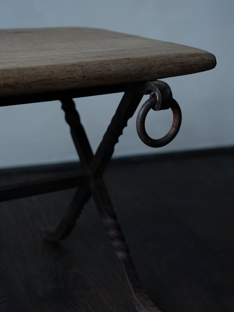 Tudor Revival Oak and Iron Table, c. 1940