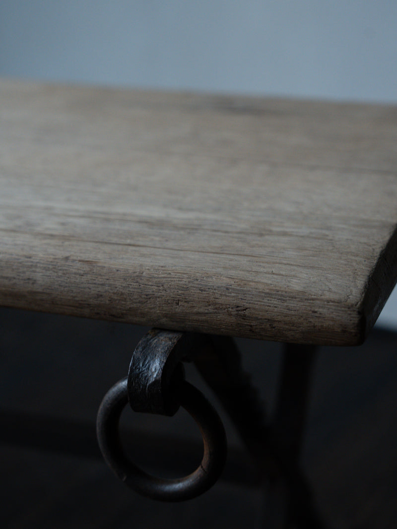 Tudor Revival Oak and Iron Table, c. 1940