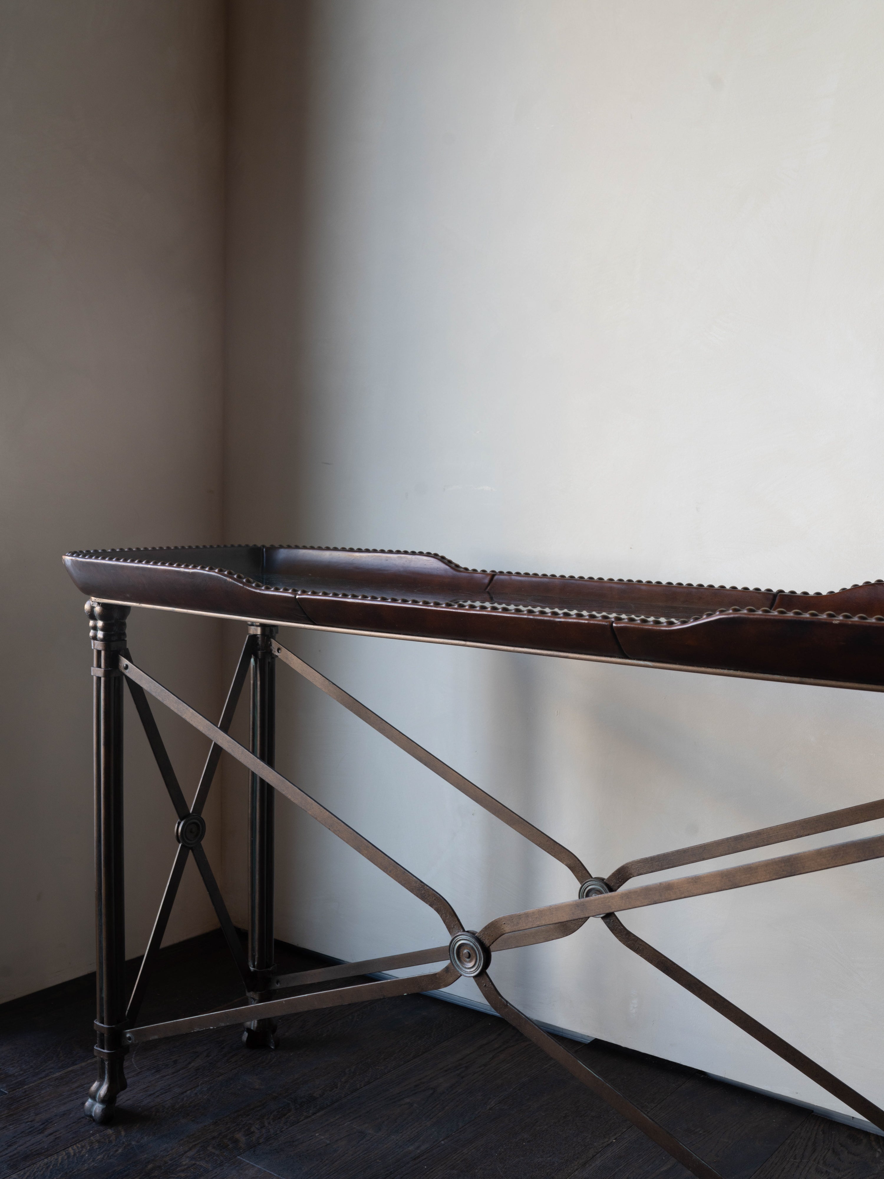 1930s Brass Console with Marble Inset