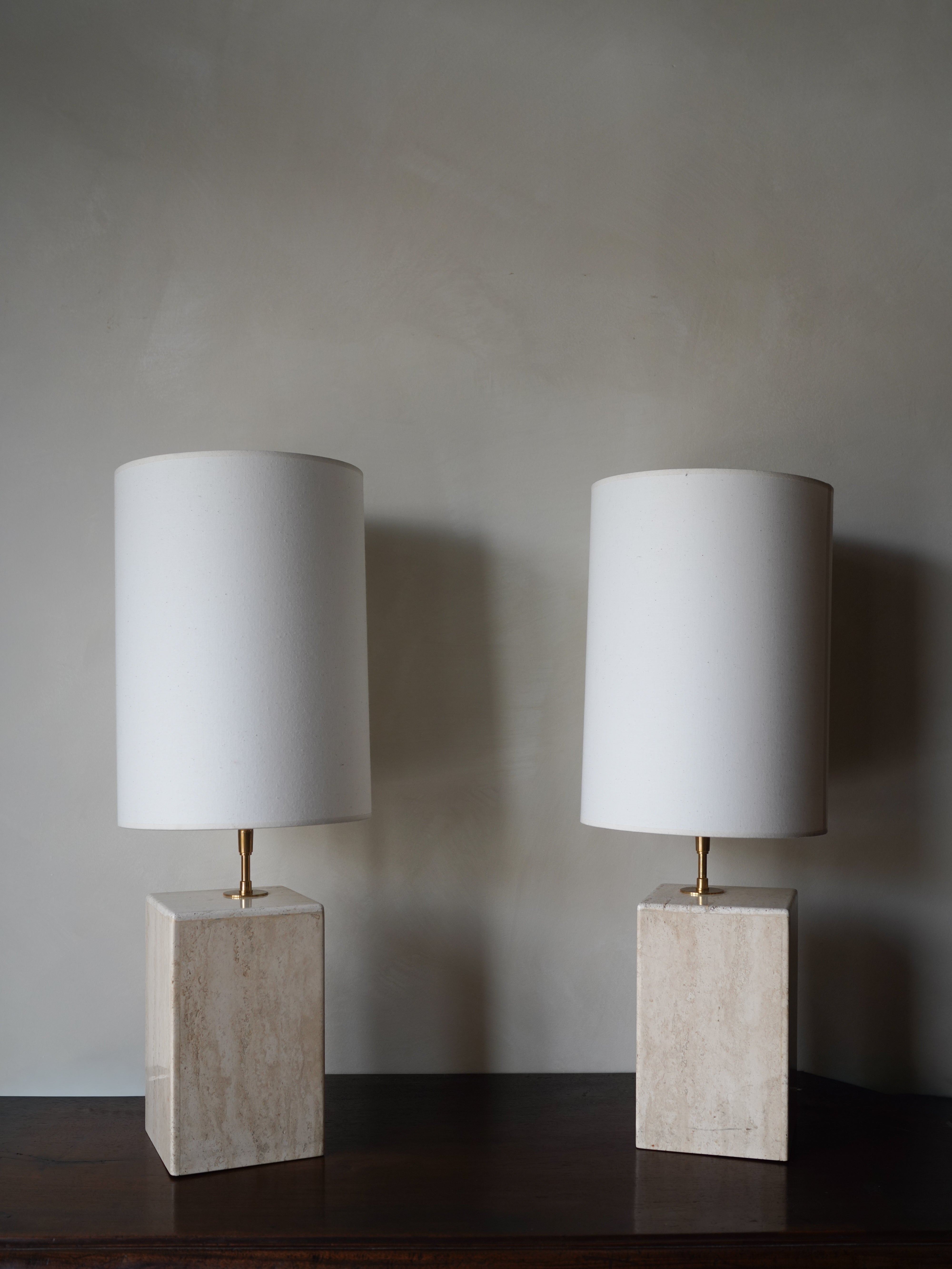 Travertine Bedside Lamps, Pair
