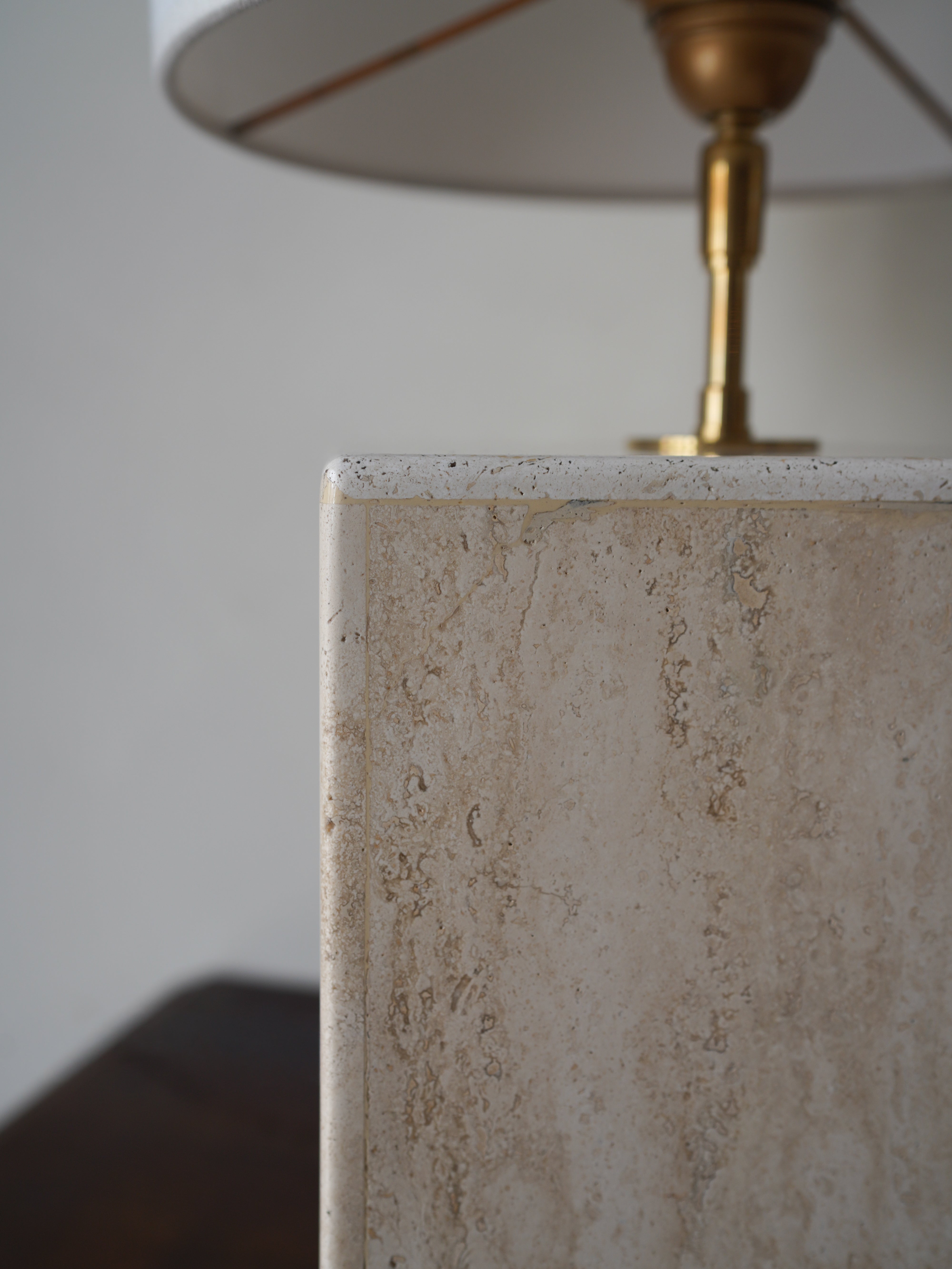 Travertine Bedside Lamps, Pair
