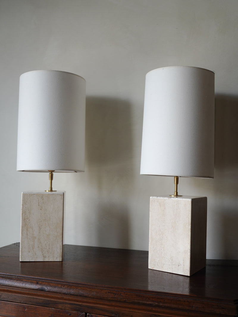 Travertine Bedside Lamps, Pair