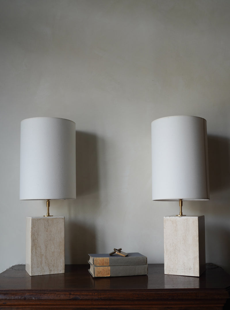 Travertine Bedside Lamps, Pair