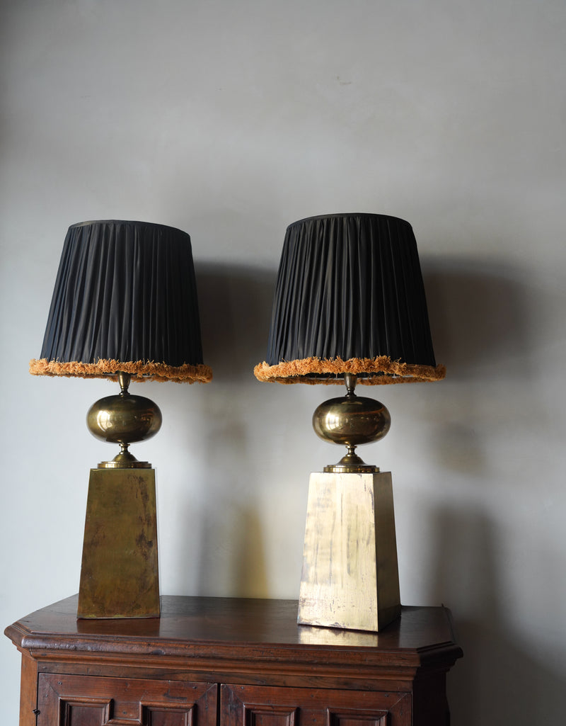 Vintage London Brass Lamps, Pair