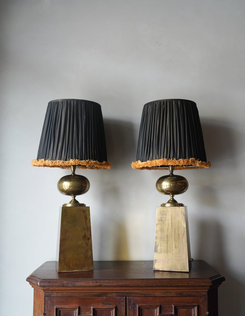 Vintage London Brass Lamps, Pair