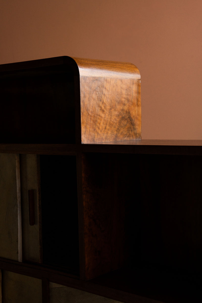 Art Deco Parchment and Walnut Corner Sideboard