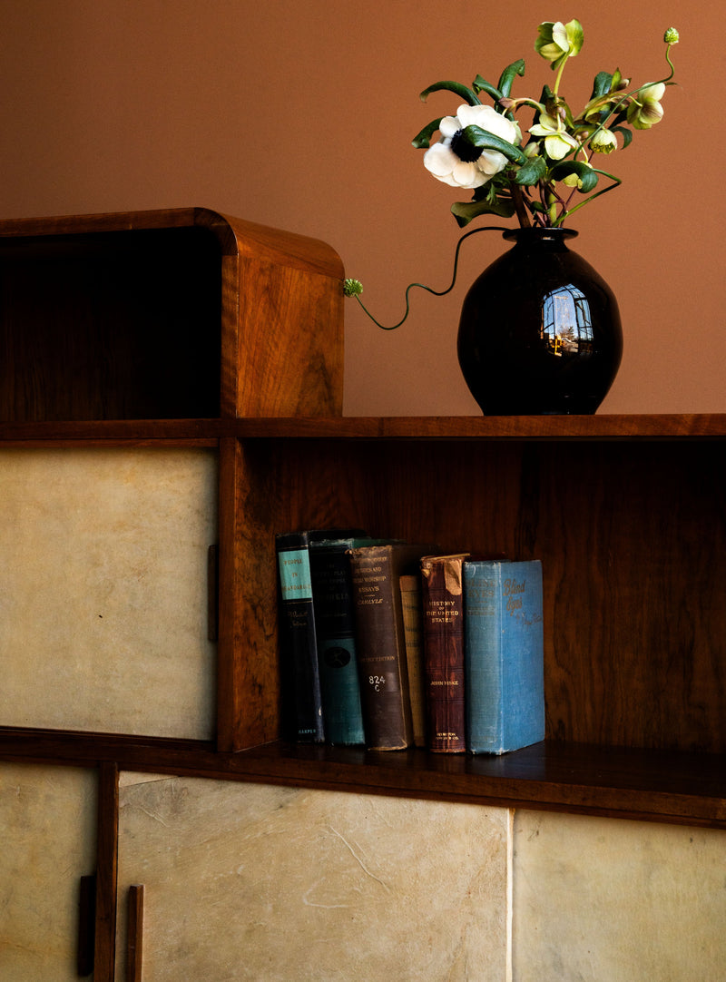 Art Deco Parchment and Walnut Corner Sideboard