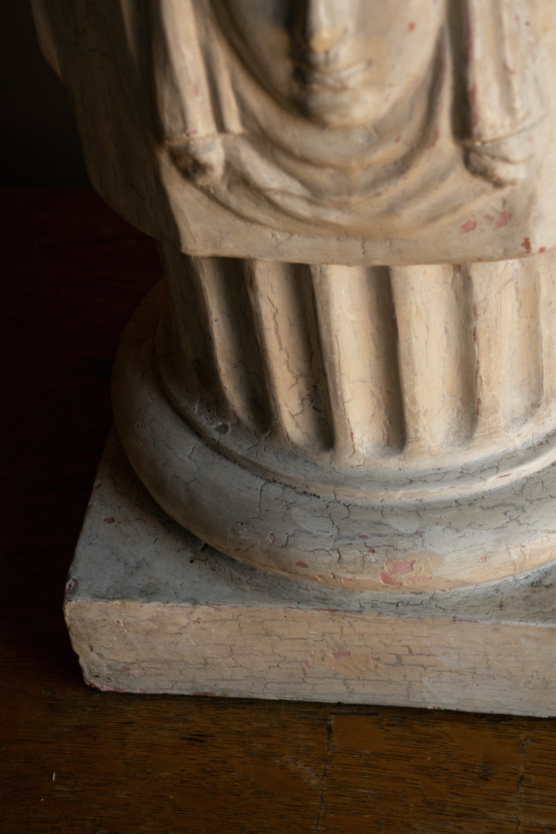Cream Plaster Column Lamps with Relief, Pair