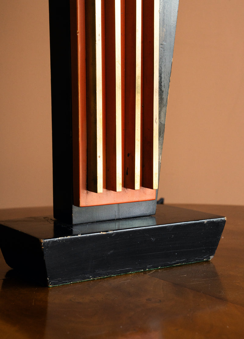 Black Lacquer Art Deco Lamp with Brass Inlay