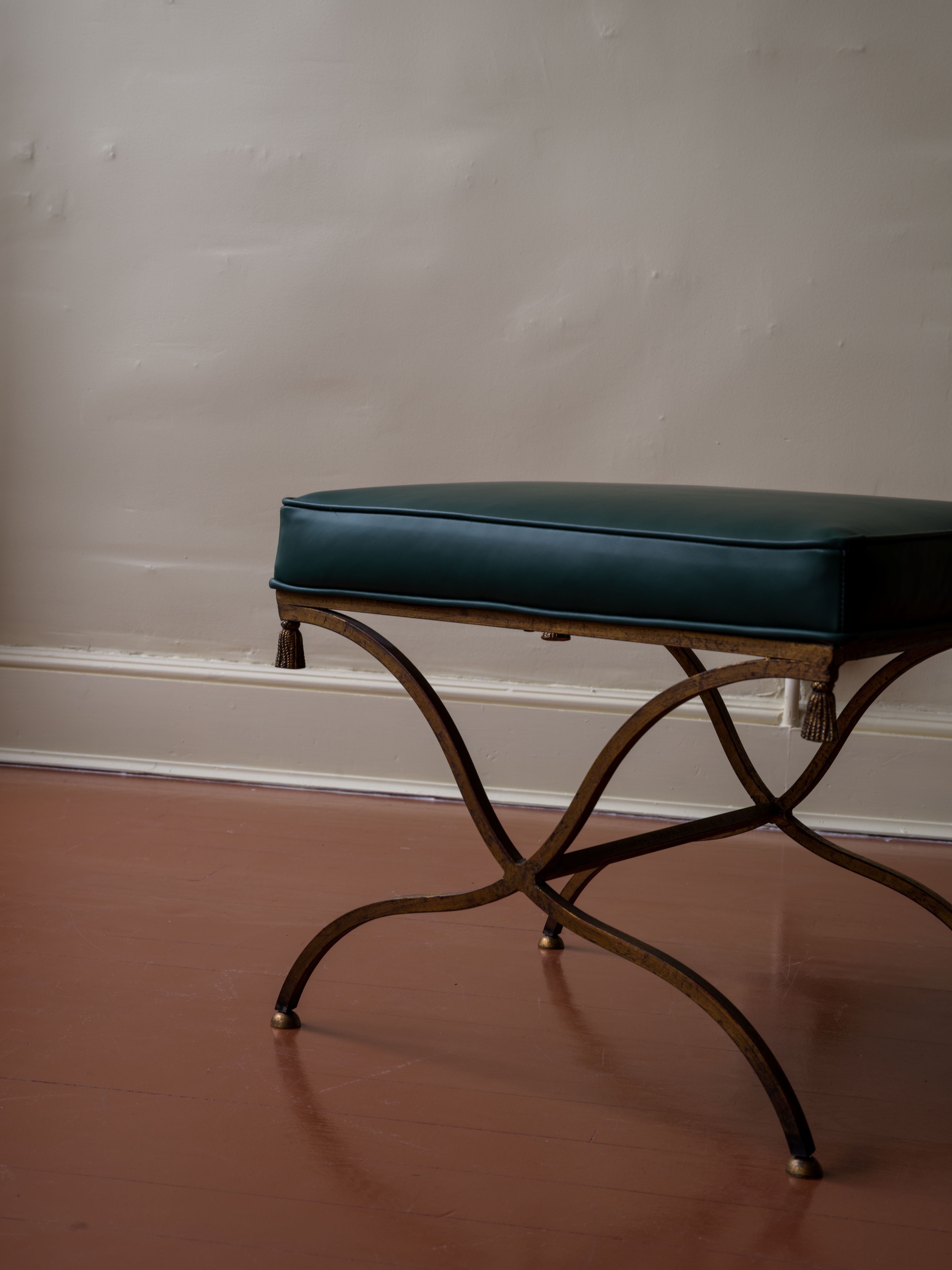 Vintage Leather and Gilt Metal Stool