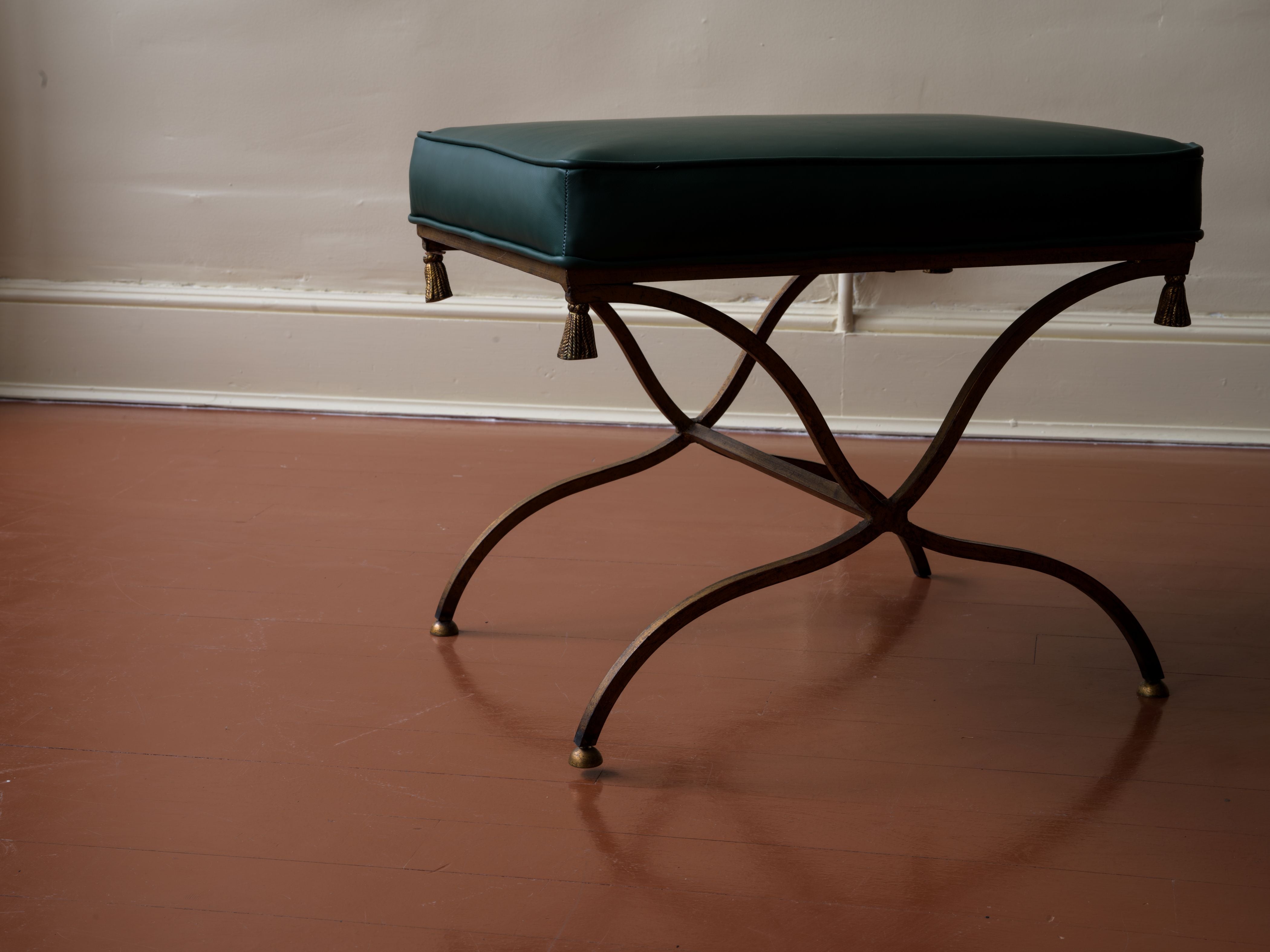 Vintage Leather and Gilt Metal Stool